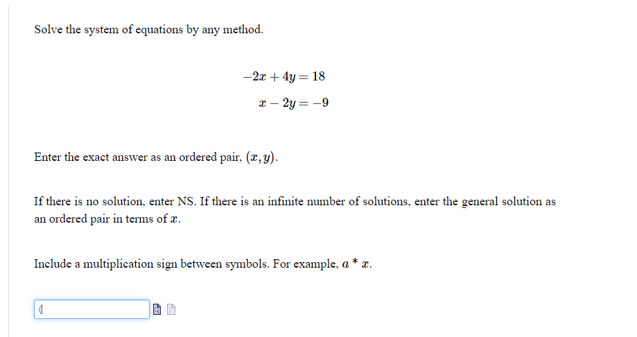 Solved Solve the system of equations by any method. −2x+4y | Chegg.com