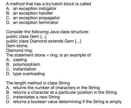 Solved A method that has a try/catch block is called A. an | Chegg.com