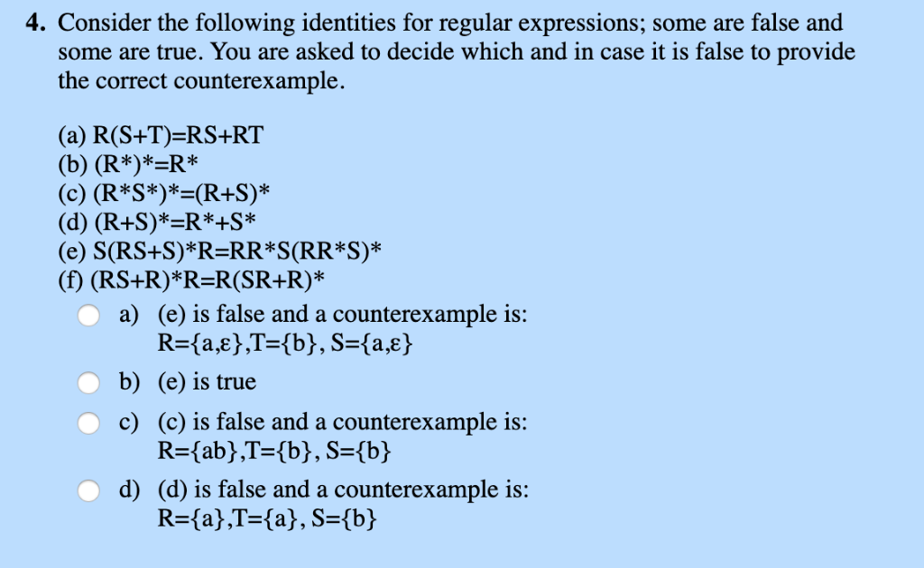 Solved 4. Consider the following identities for regular | Chegg.com