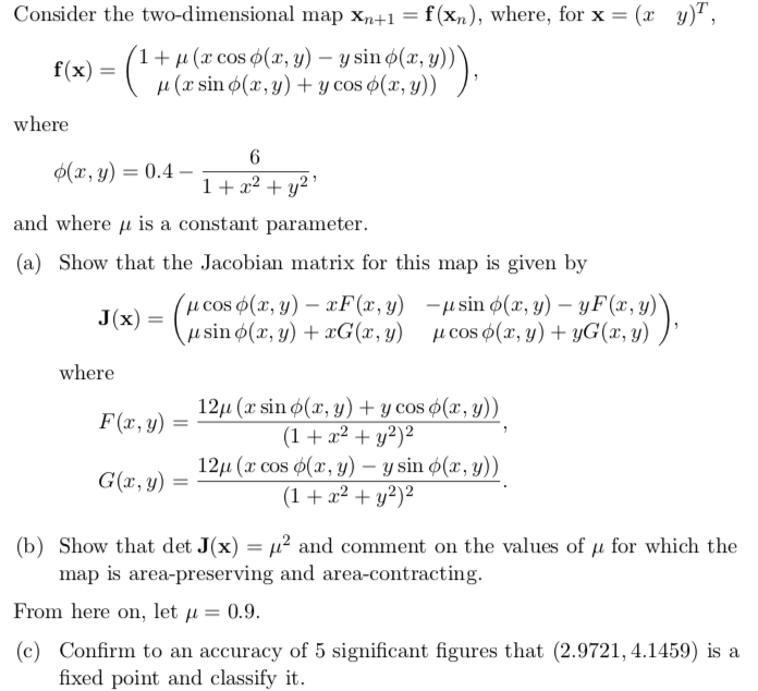 Consider The Two Dimensional Map 1 F Chegg Com