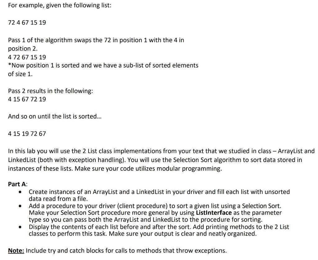 Solved Linked Lists - Lab 4 A selection sort is an in place | Chegg.com