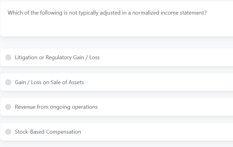 Solved Which of the following is not typically adjusted in a | Chegg.com
