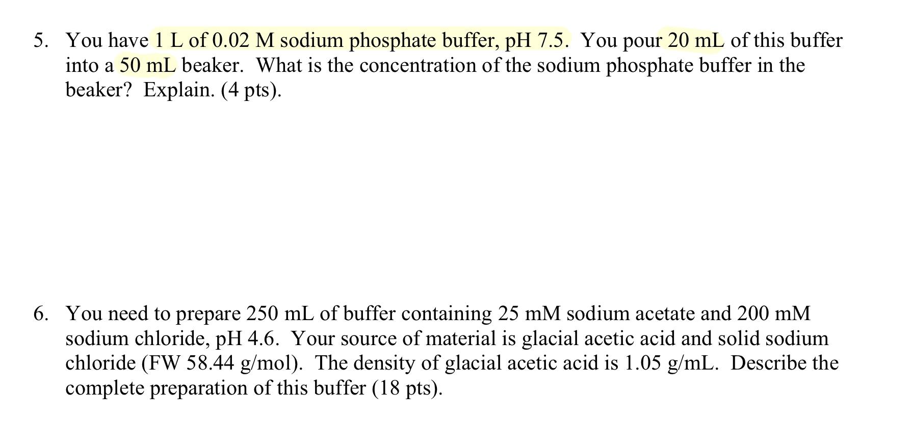 Solved 5. You have 1 L of 0.02 M sodium phosphate buffer, pH | Chegg.com