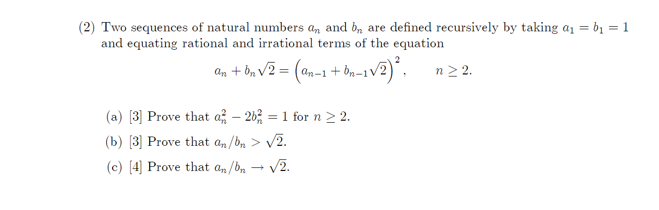 Solved (2) Two sequences of natural numbers an and bn are | Chegg.com