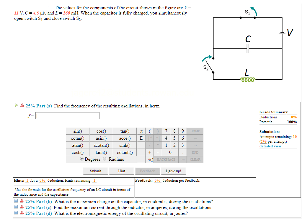 Solved The Values For The Components Of The Circuit Shown Chegg Com