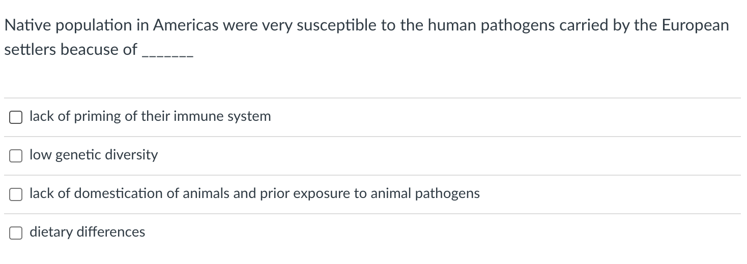Solved Native population in Americas were very susceptible | Chegg.com