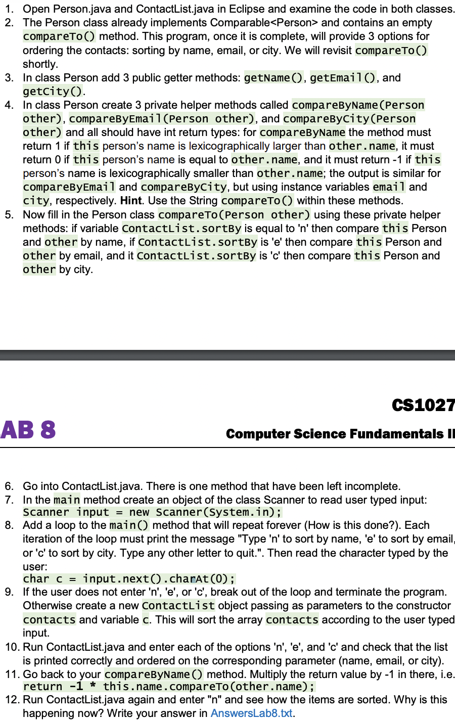 Solved 1. Open Person.java and ContactList.java in Eclipse | Chegg.com