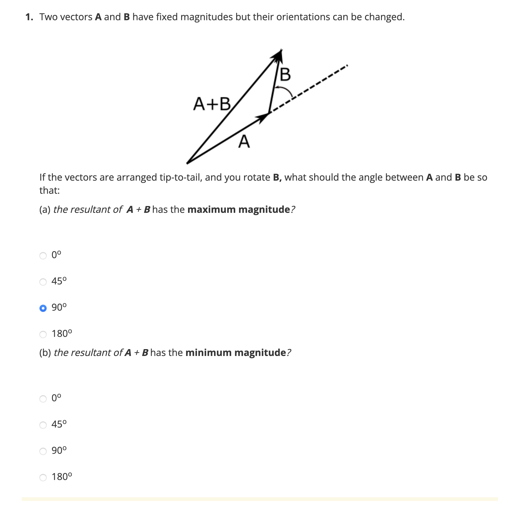 Solved 1. Two vectors A and B have fixed magnitudes but | Chegg.com