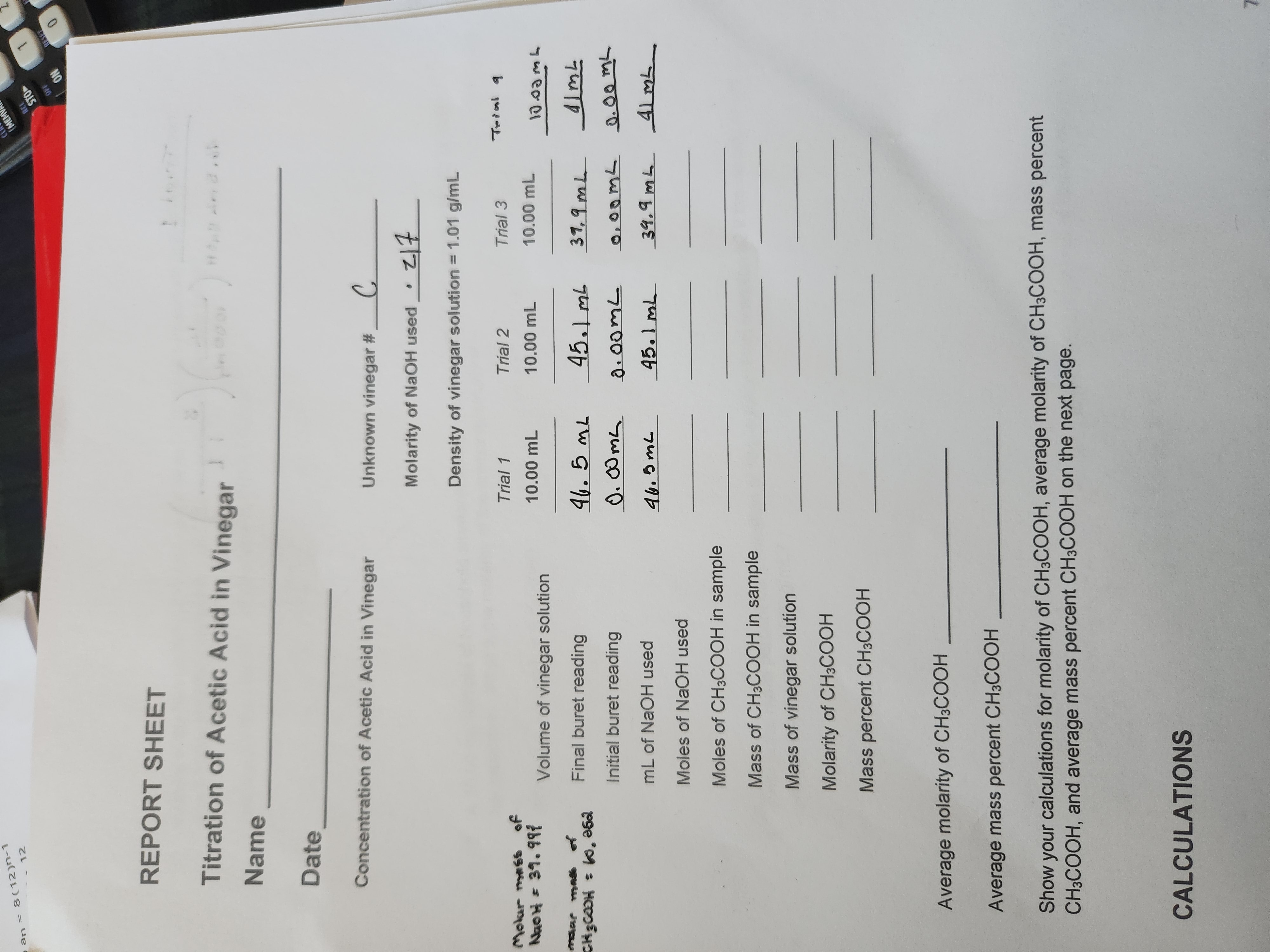 Solved How do i find moles of NaOH with the information I | Chegg.com