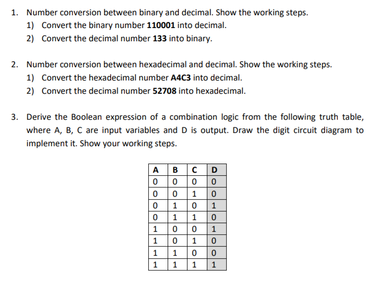 Solved 1 Number Conversion Between Binary And Decimal S Chegg Com