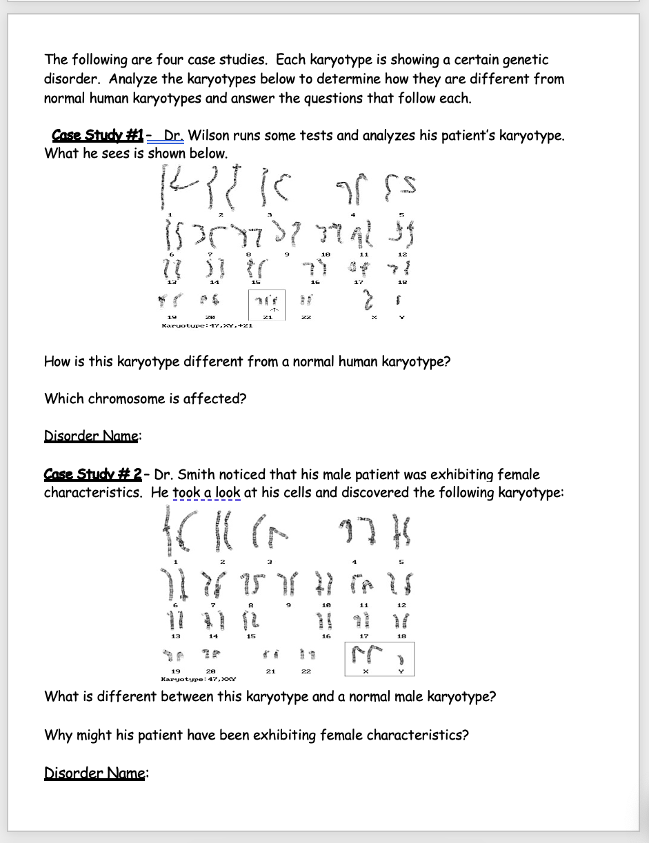 Solved The Following Are Four Case Studies. Each Karyotype | Chegg.com