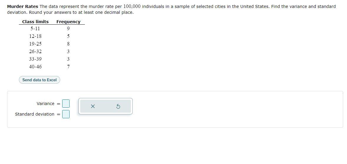 Solved Murder Rates The Data Represent The Murder Rate Per | Chegg.com