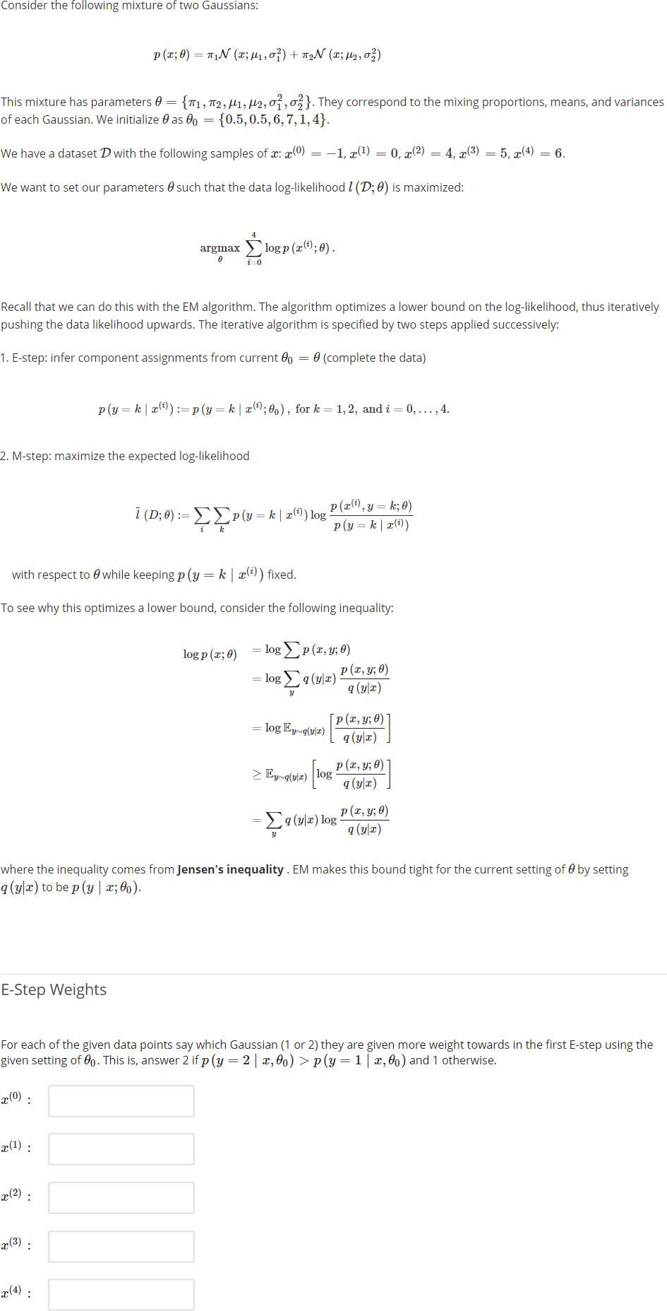 Consider the following mixture of two Gaussians: p(x; | Chegg.com