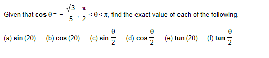 Solved Given that cosθ=−53,2π