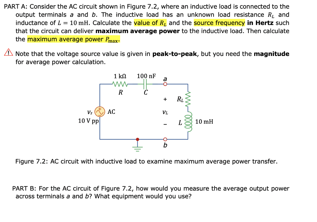 Solved PART A: Consider the AC circuit shown in Figure 7.2, | Chegg.com