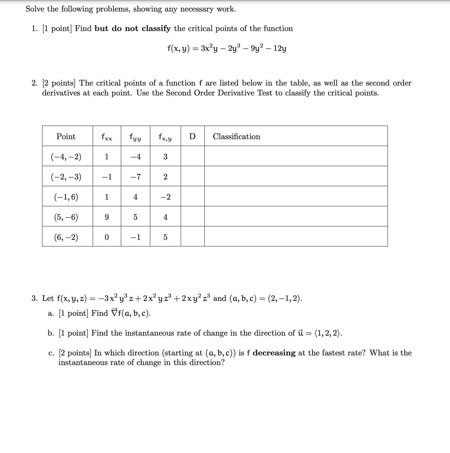 Solved Solve the following problems, showing any necessary | Chegg.com