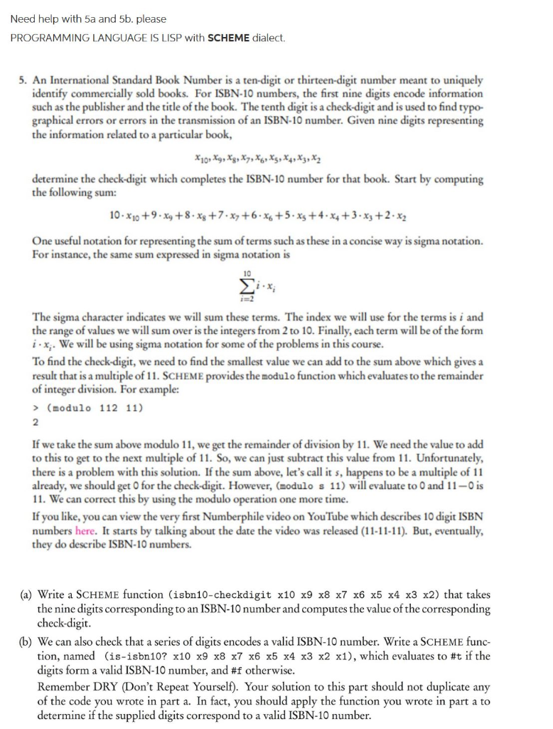 Need help with 5a and 5b. please PROGRAMMING LANGUAGE | Chegg.com