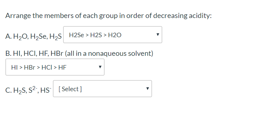 Solved Arrange The Members Of Each Group In Order Of Chegg Com