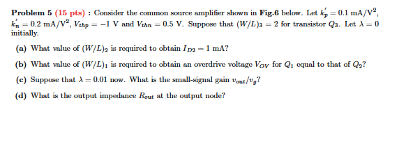 Solved Problem 5 (15 pts): Consider the common source | Chegg.com