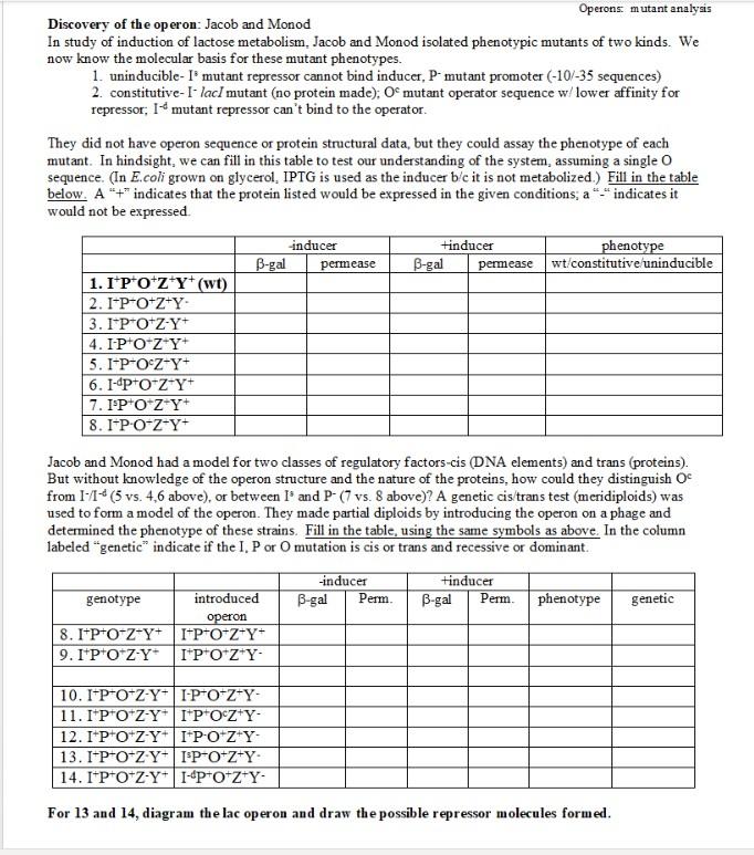 Solved Discovery of the operon: Jacob and Monod In study of | Chegg.com