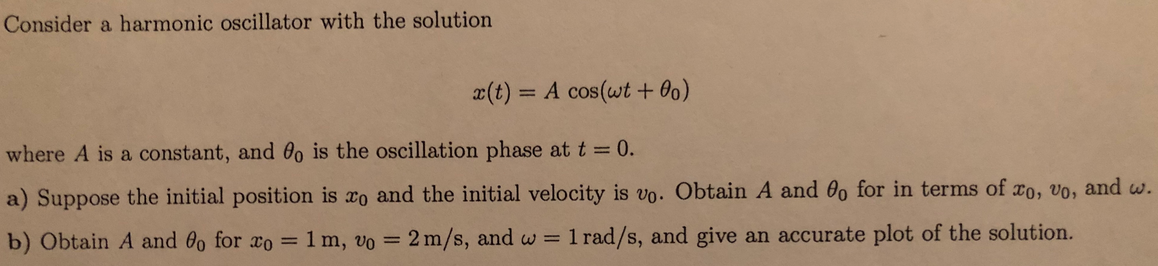 Solved Consider a harmonic oscillator with the solution x(t) | Chegg.com