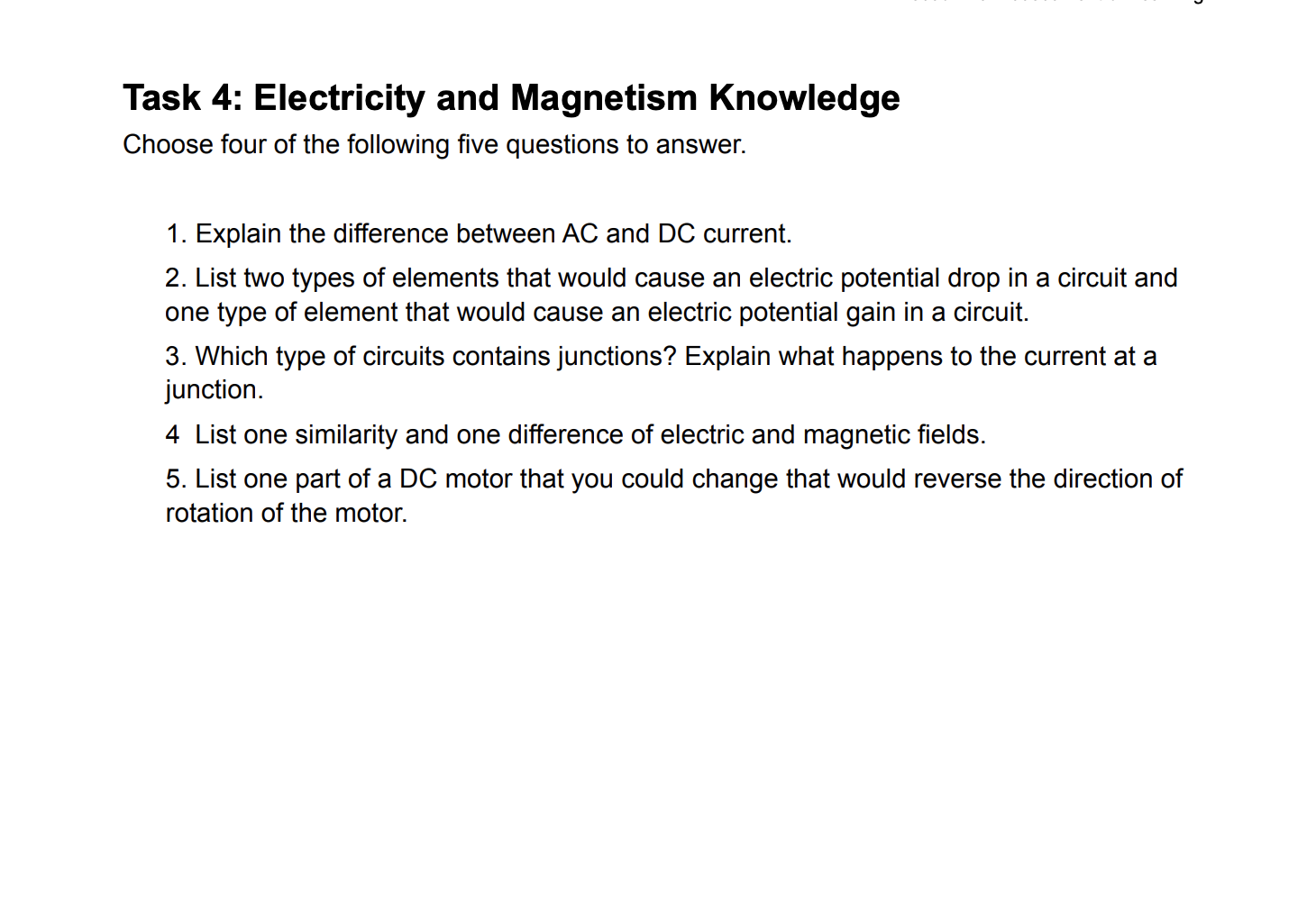 Solved Task 4: Electricity And Magnetism Knowledge Choose | Chegg.com