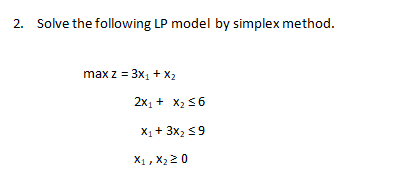Solved 2. Solve the following LP model by simplex method. | Chegg.com
