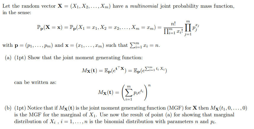 Solved Let the random vector X=(X1,X2,…,Xm) have a | Chegg.com