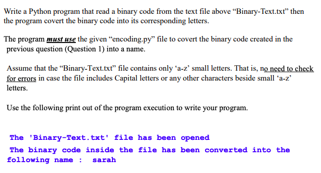 Solved Write a Python program that read a binary code from | Chegg.com