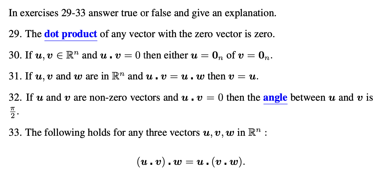 Solved In exercises 29-33 answer true or false and give an | Chegg.com