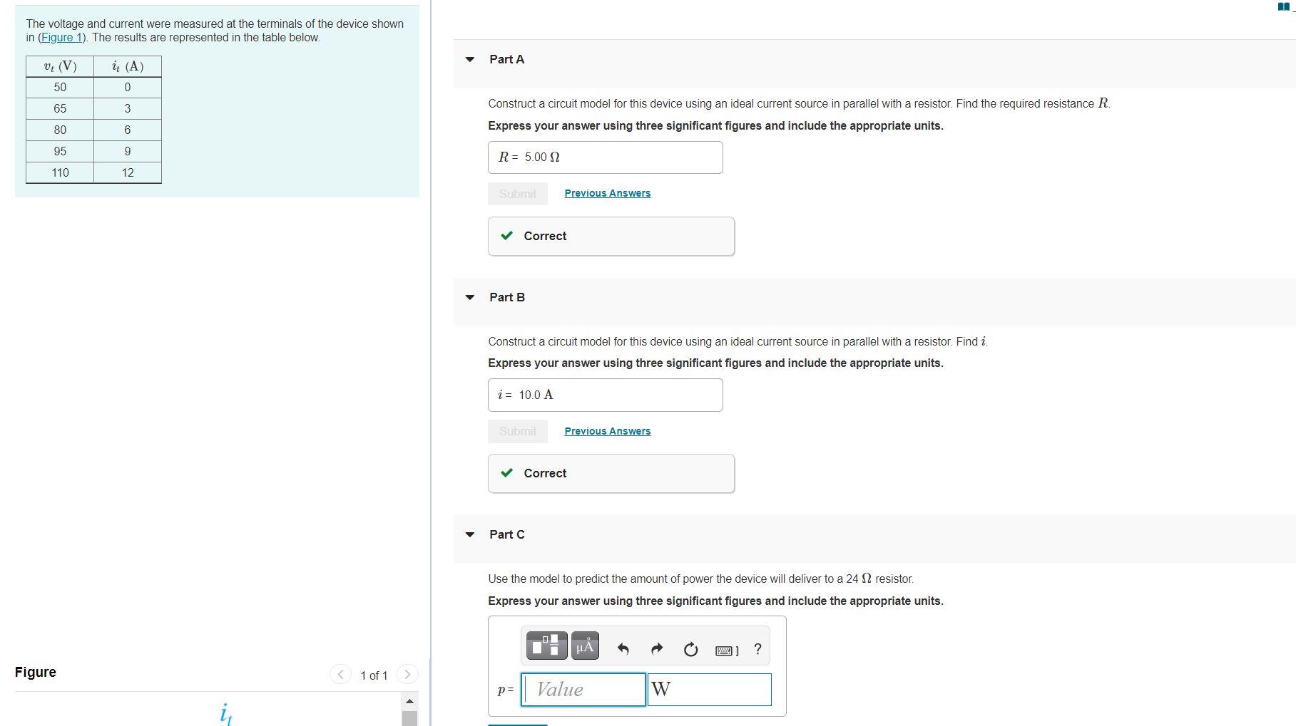 Solved The voltage and current were measured at the | Chegg.com