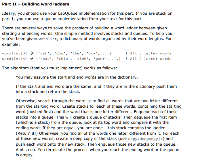 Solved Part II - Building word ladders Ideally, you should | Chegg.com