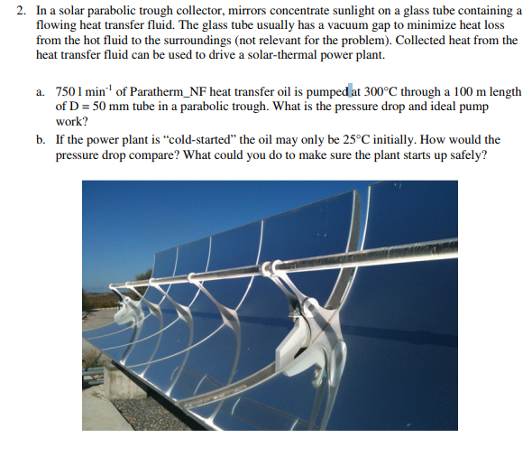 Solved 2. In a solar parabolic trough collector, mirrors | Chegg.com