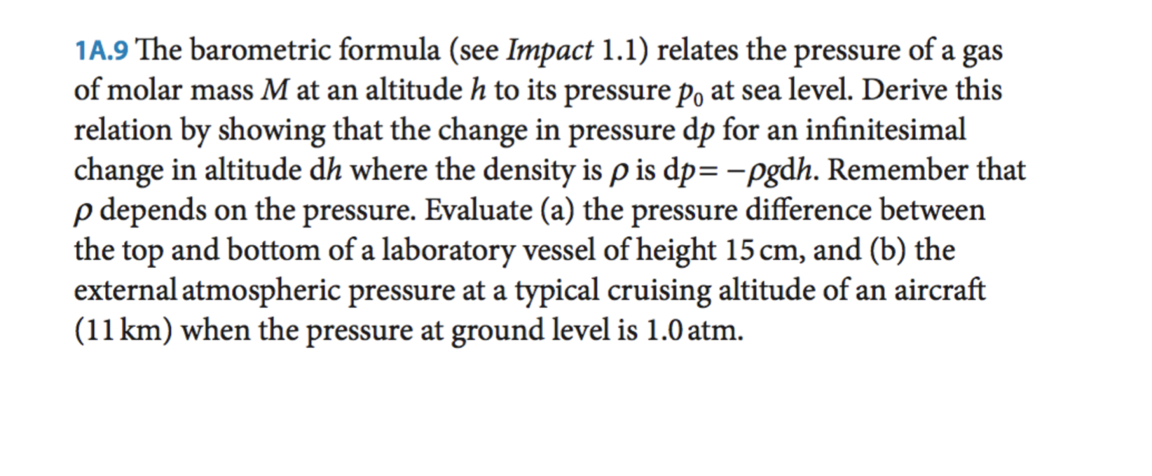 Solved 1A.9 The barometric formula (see Impact 1.1) relates | Chegg.com