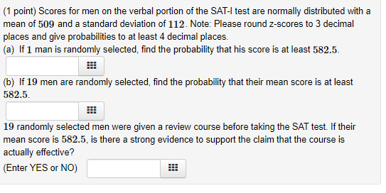 Solved (1 point) Scores for men on the verbal portion of the | Chegg.com
