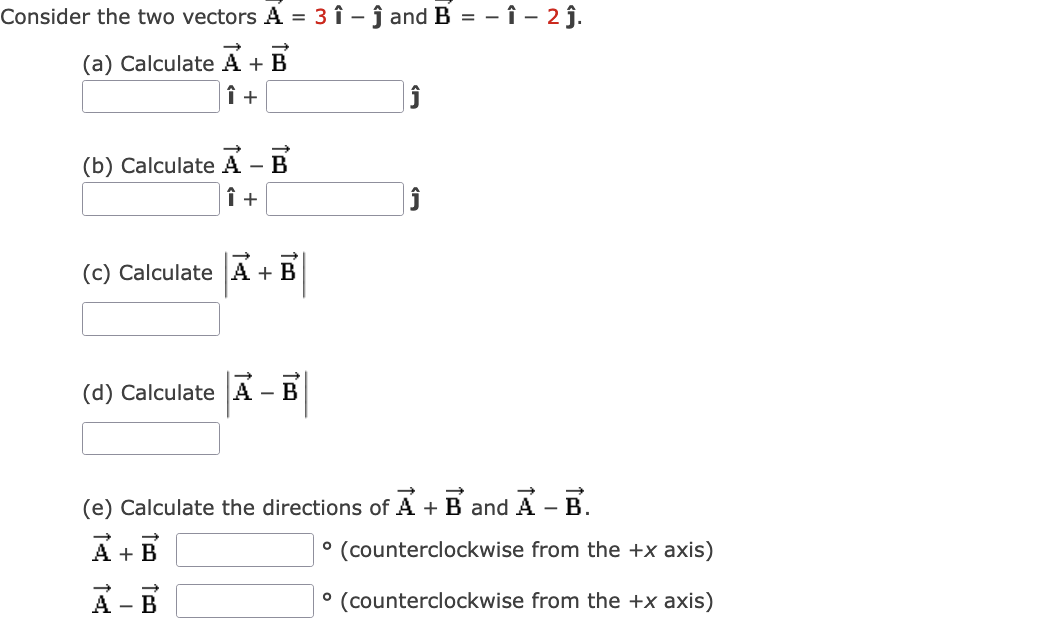 Solved Consider The Two Vectors A = 3 î - ġ And B = - î - 2 | Chegg.com