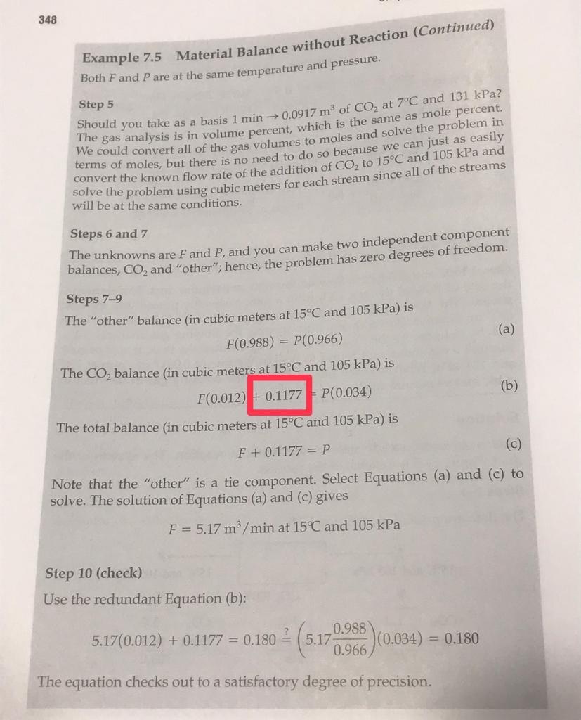 Solved Example 7.5 Material Balance without Reaction Gas at | Chegg.com