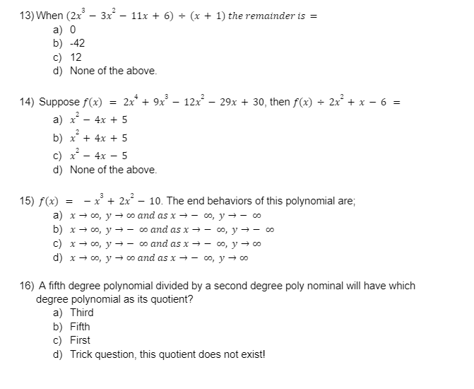 Solved When (2x3-3x2-11x+6)÷(x+1) ﻿the remainder is | Chegg.com