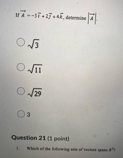 Solved IF A =-37 +27 +42, determine 1.1 A Oſ3 Oſu 29 03 3 | Chegg.com