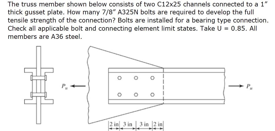 Solved The truss member shown below consists of two C12x25 | Chegg.com