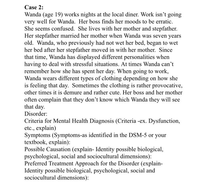 case study mental disorder