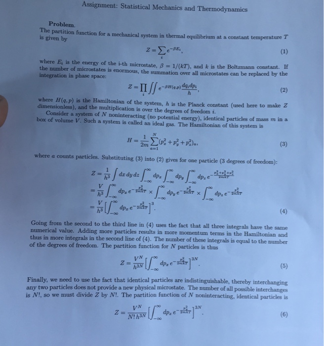 statistical thermodynamics homework