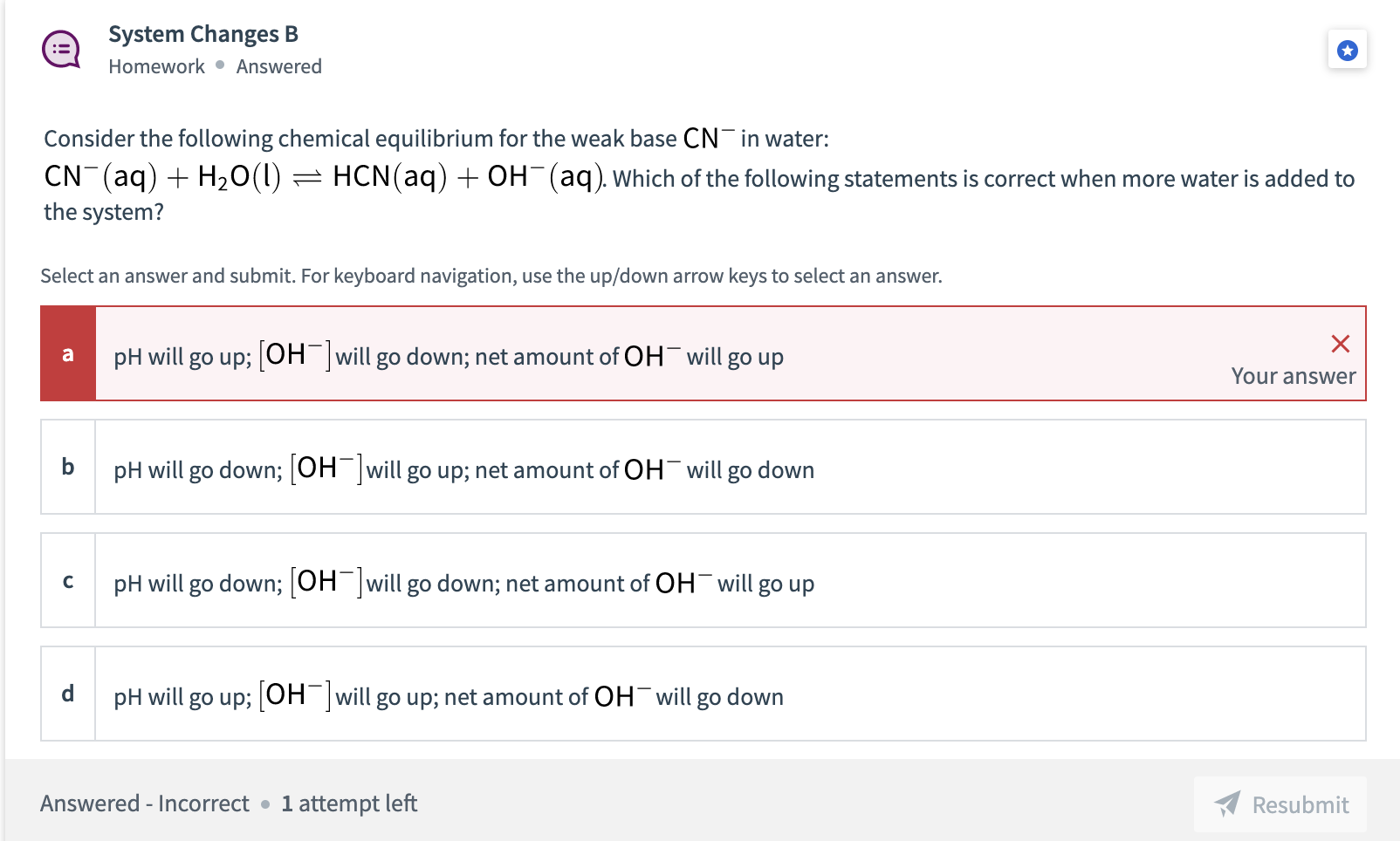 Solved Consider the following chemical equilibrium for the | Chegg.com