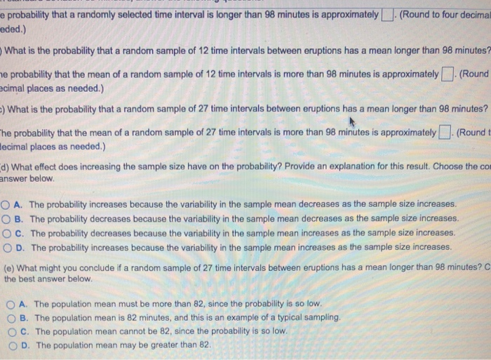 Solved Suppose a geyser has a mean time between eruptions of | Chegg.com