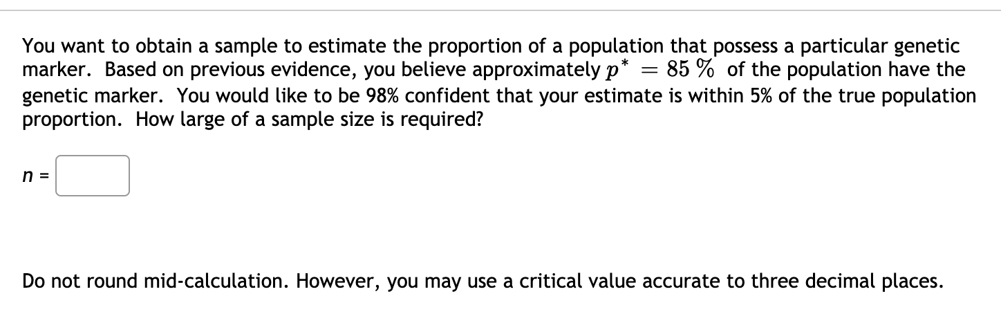 Solved You want to obtain a sample to estimate the | Chegg.com