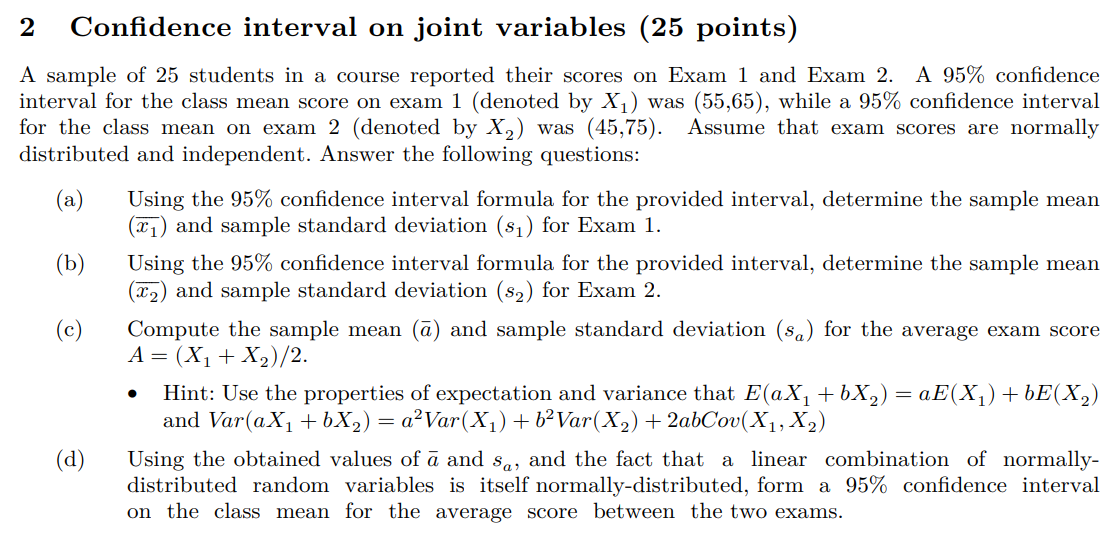 Solved 2 Confidence interval on joint variables ( 25 points) | Chegg.com