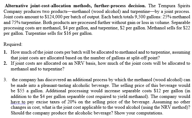 Solved alternative joint cost allocation methods chegg