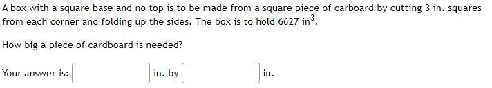 Solved A box with a square base and no top is to be made | Chegg.com