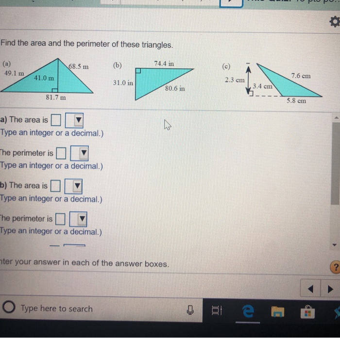 Solved Find the area and the perimeter of these triangles. | Chegg.com