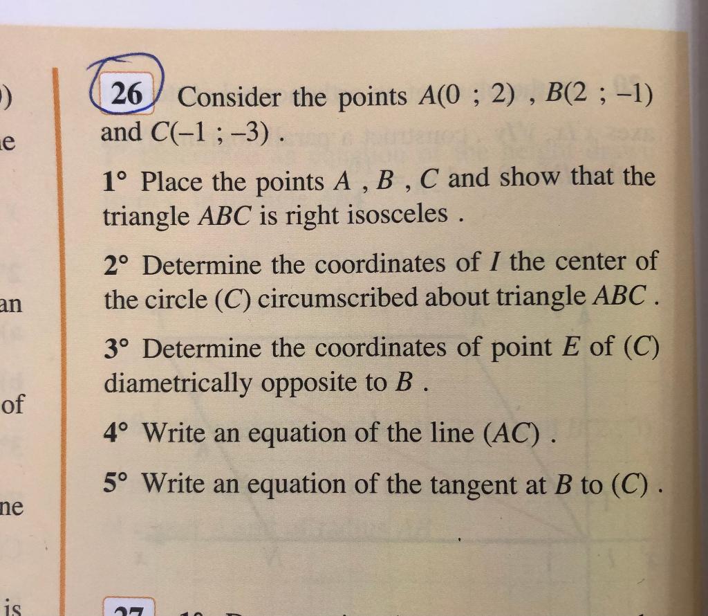 Solved 26 Consider The Points A(0 ; 2) , B(2 ; -1) And C(-1; | Chegg.com